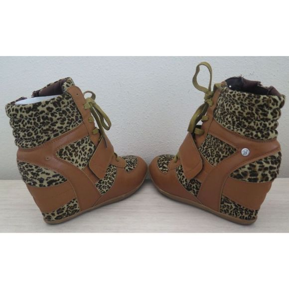 Bakers EW3969 Women's Sz 8 Leopard Print Opposition Strappy Wedge High Top Shoes - Picture 5 of 13